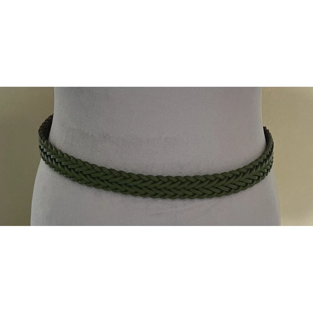 Capezio Womens Braided Woven Belt Genuine Leather Green S/M Argentina Vtg